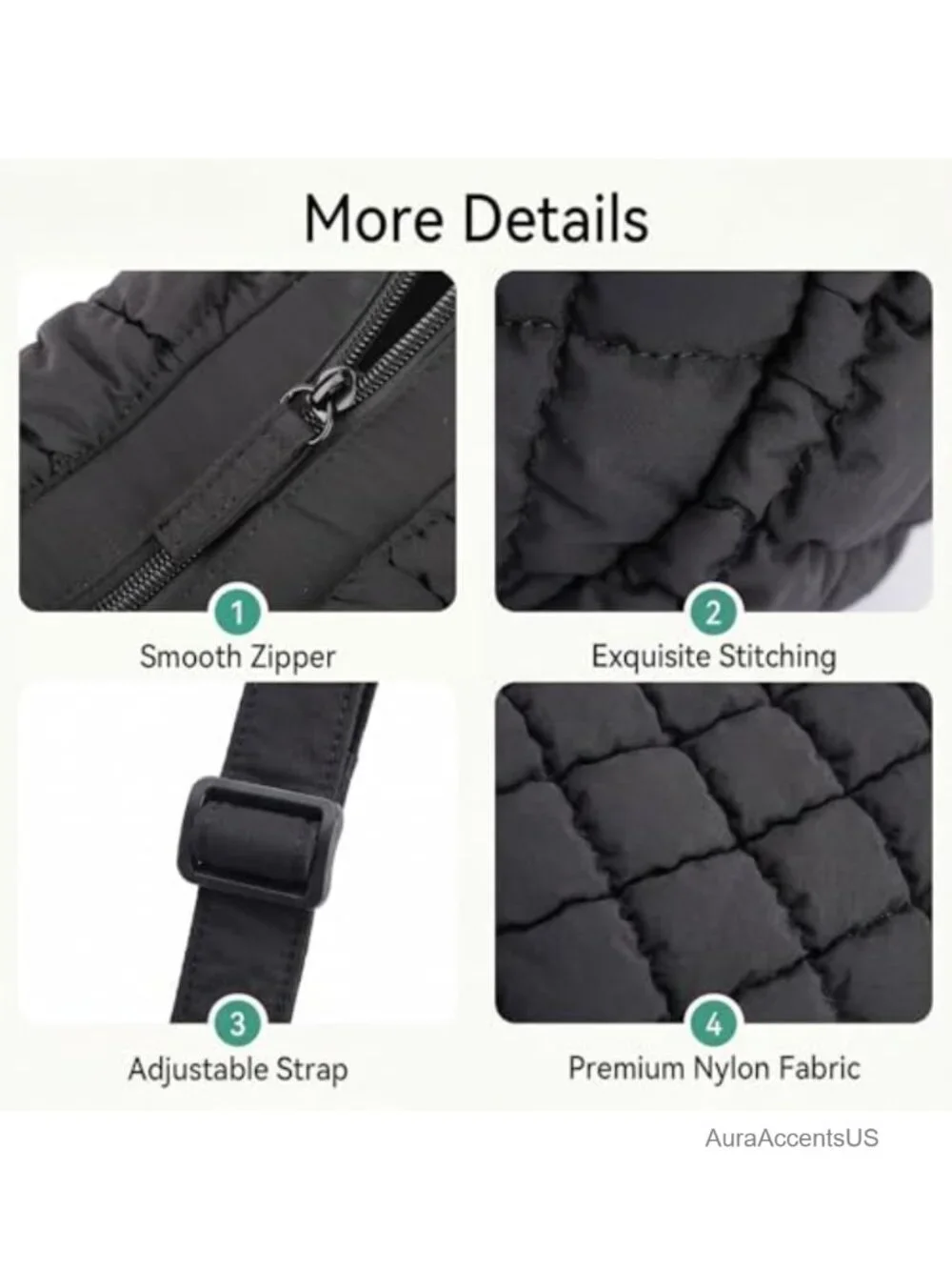 Nylon Quilted Puffer Hobo Crossbody Bag for Women - Adjustable Strap Shoulder